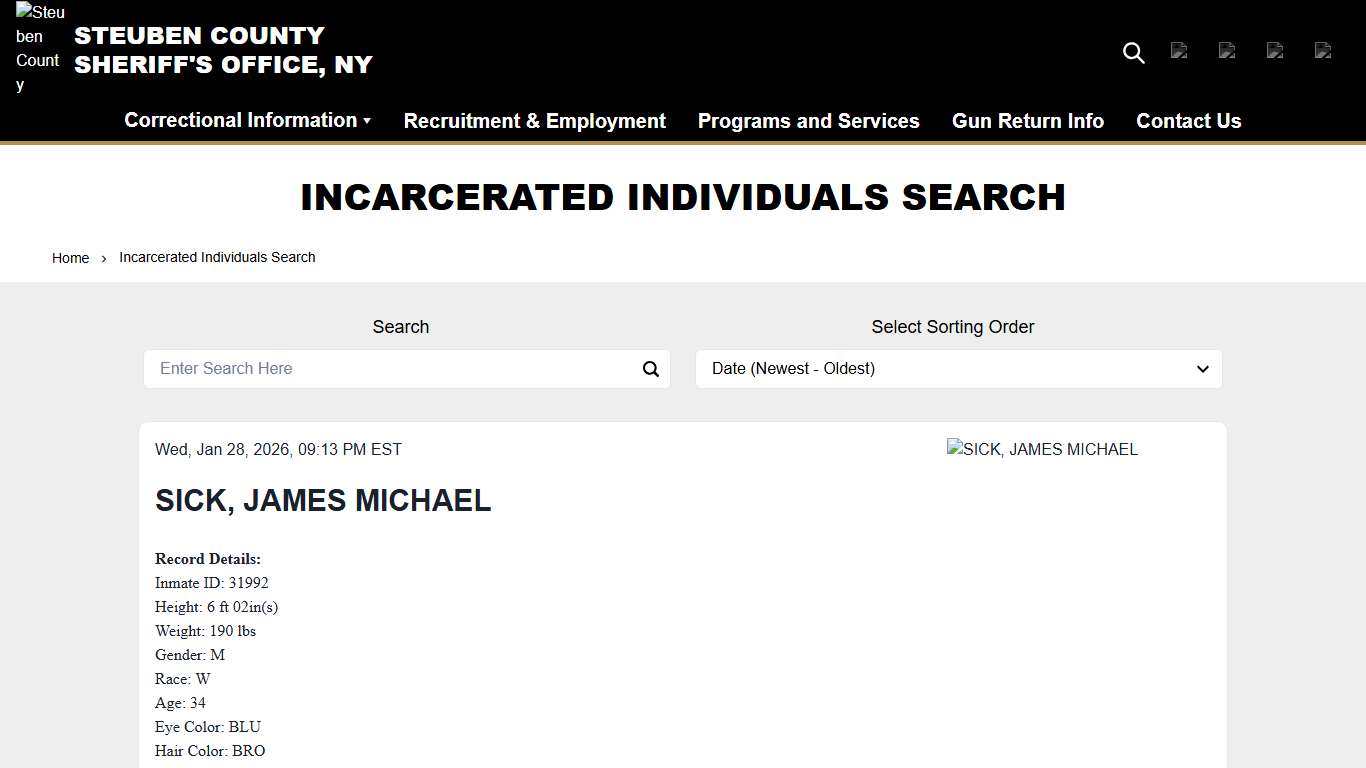 Incarcerated Individuals Search Steuben County Sheriff, NY